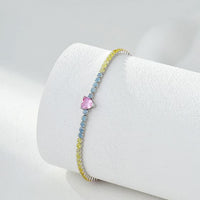 Rainbow Heart Cubic Zirconia Tennis Bracelet in 925 Sterling Silver