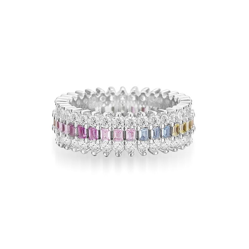 Rainbow Cubic Zirconia Geometric 925 Sterling Silver Ring