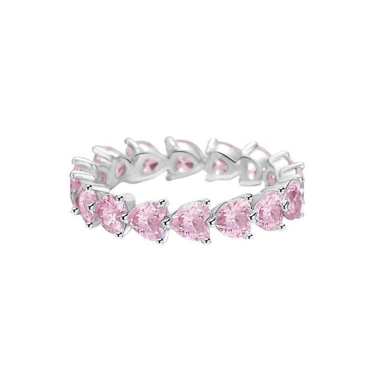 Pink Heart Cubic Zirconia Sterling Silver Ring