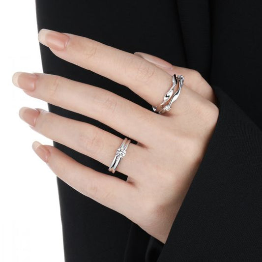 Double Layer Four-Claw Cubic Zirconia Adjustable Ring