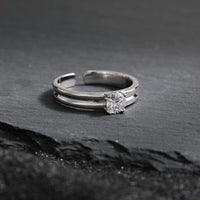 Double Layer Four-Claw Cubic Zirconia Adjustable Ring