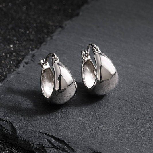Modern U Shape Arc Sterling Silver Hoop Earrings