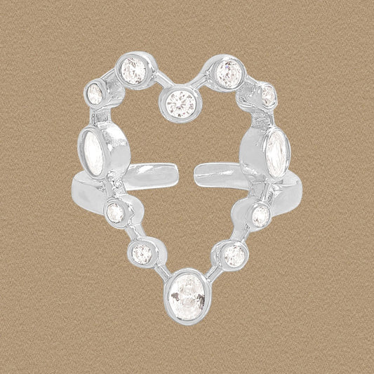 Holiday Round CZ Hollow Heart Adjustable 925 Sterling Silver Ring