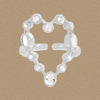 Holiday Round Crystal Hollow Heart Adjustable 925 Sterling Silver Ring