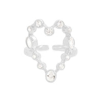 Holiday Round Crystal Hollow Heart Adjustable 925 Sterling Silver Ring