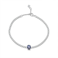 Blue Sapphire and Full Diamond Cubic Zirconia Tennis Bracelet, S925 Sterling Silver