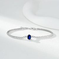 Blue Sapphire and Full Diamond Cubic Zirconia Tennis Bracelet, S925 Sterling Silver