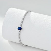 Blue Sapphire and Full Diamond Cubic Zirconia Tennis Bracelet, S925 Sterling Silver