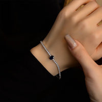 Blue Sapphire and Full Diamond Cubic Zirconia Tennis Bracelet, S925 Sterling Silver