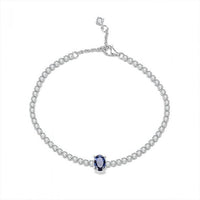 Blue Sapphire and Full Diamond Cubic Zirconia Tennis Bracelet, S925 Sterling Silver