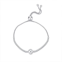 Lucky Clover Cubic Zirconia Adjustable Bracelet, S925 Sterling Silver