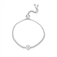 Lucky Clover Cubic Zirconia Adjustable Bracelet, S925 Sterling Silver