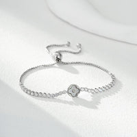 Lucky Clover Cubic Zirconia Adjustable Bracelet, S925 Sterling Silver