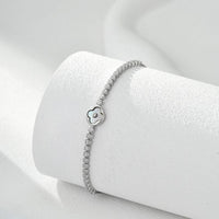 Lucky Clover Cubic Zirconia Adjustable Bracelet, S925 Sterling Silver