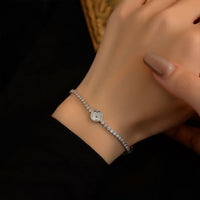 Lucky Clover Cubic Zirconia Adjustable Bracelet, S925 Sterling Silver
