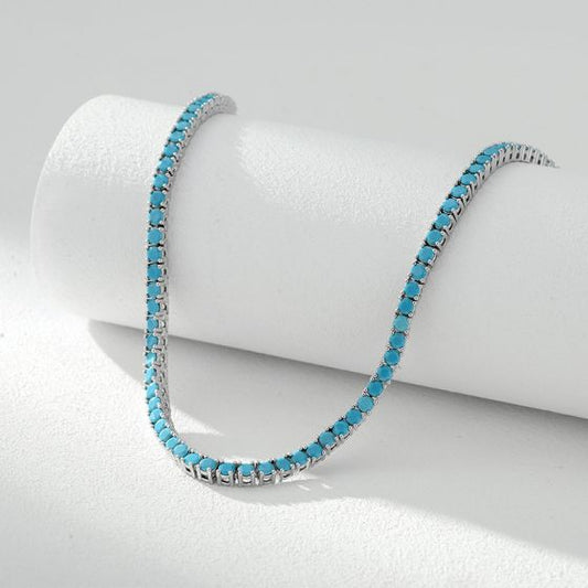 Turquoise Geometric Tennis Chain Necklace