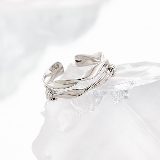 Double Layer Twisted Knot 925 Sterling Silver Adjustable Ring