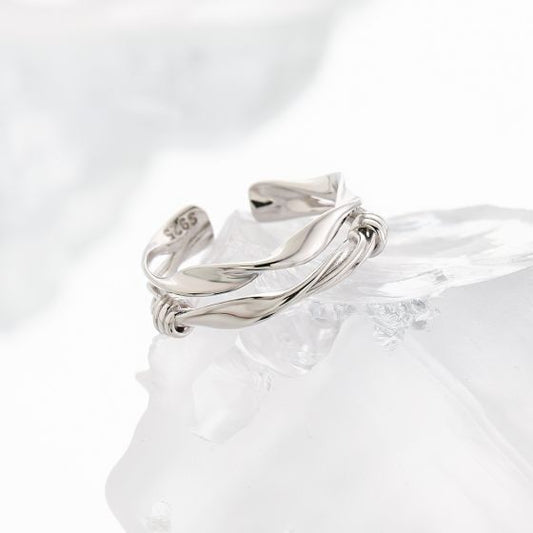 Double Layer Twisted Knot 925 Sterling Silver Adjustable Ring