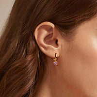 Heart Pink Cubic Zirconia Dangle Hoop Earrings in 925 Sterling Silver