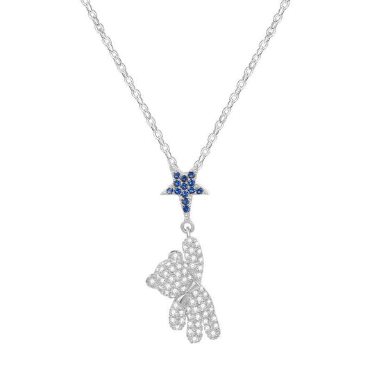 Bear Hanging from Star Sterling Silver Pendant Necklace