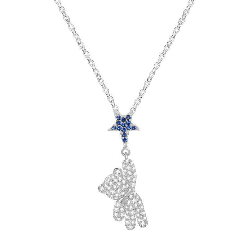Bear Hanging from Star Sterling Silver Pendant Necklace