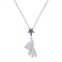 Bear Hanging from Star Sterling Silver Pendant Necklace