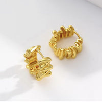 Geometric Wrinkle 18K Gold Plated 925 Sterling Silver Hoop Earrings