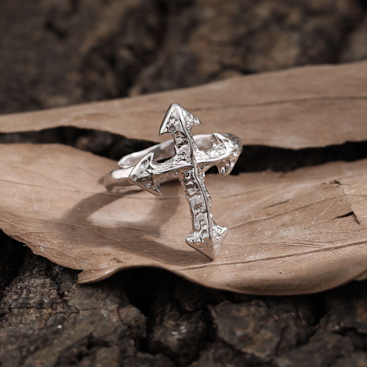 Irregular Cross 925 Sterling Silver Adjustable Ring