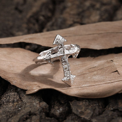 Irregular Cross 925 Sterling Silver Adjustable Ring