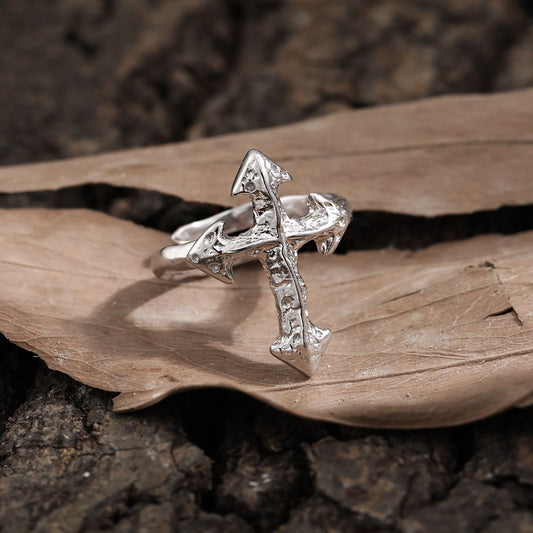 Irregular Cross 925 Sterling Silver Adjustable Ring