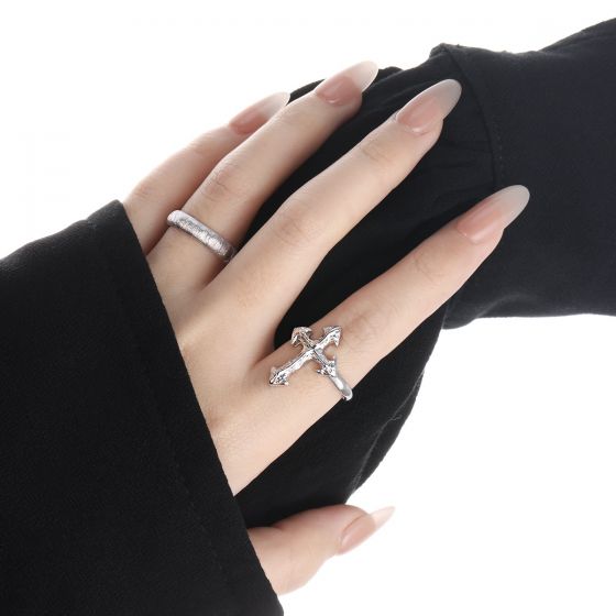 Irregular Cross 925 Sterling Silver Adjustable Ring