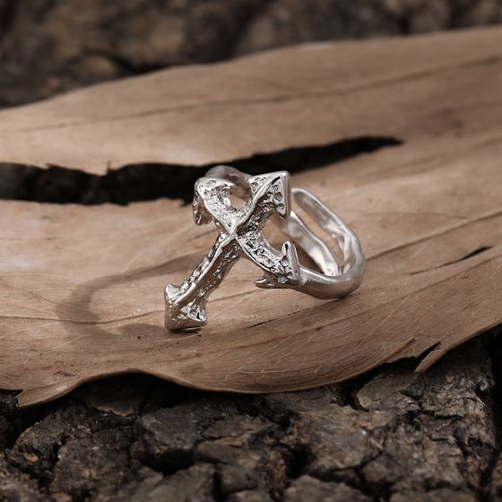 Irregular Cross 925 Sterling Silver Adjustable Ring