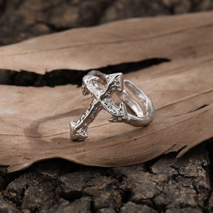 Irregular Cross 925 Sterling Silver Adjustable Ring