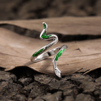 Green Epoxy Snake 925 Sterling Silver Adjustable Ring
