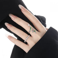 Green Epoxy Snake 925 Sterling Silver Adjustable Ring