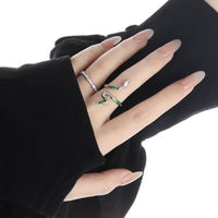 Green Epoxy Snake 925 Sterling Silver Adjustable Ring