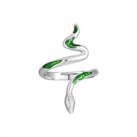 Green Epoxy Snake 925 Sterling Silver Adjustable Ring
