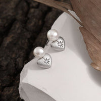 Shell Pearl Star and Heart Sterling Silver Stud Earrings