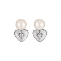Shell Pearl Star and Heart Sterling Silver Stud Earrings