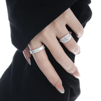 Irregular Beaded Border 925 Sterling Silver Adjustable Ring