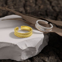 Irregular Beaded Border 925 Sterling Silver Adjustable Ring
