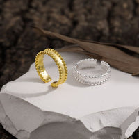 Irregular Beaded Border 925 Sterling Silver Adjustable Ring