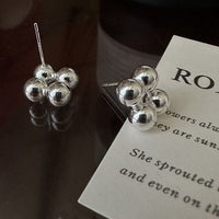 Geometric Round Bead Cluster 925 Sterling Silver Stud Earrings