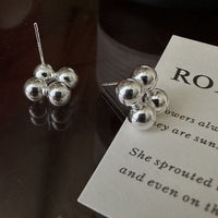 Geometric Round Bead Cluster 925 Sterling Silver Stud Earrings