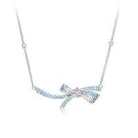 Sky Blue Bowknot Cubic Zirconia Pendant Necklace in 925 Sterling Silver