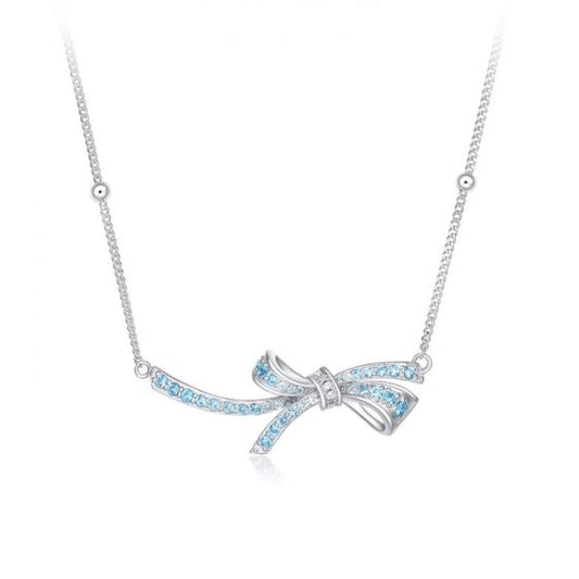 Sky Blue Bowknot Cubic Zirconia Pendant Necklace in 925 Sterling Silver
