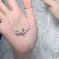 Sky Blue Bowknot Cubic Zirconia Pendant Necklace in 925 Sterling Silver