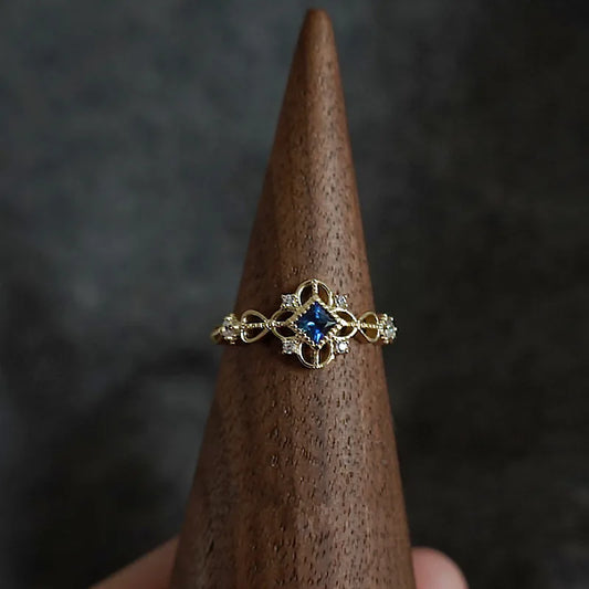 Gold Plated Sterling Silver Blue Vintage Style Ring