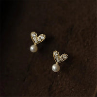 Sterling Silver Heart Pearl Earrings