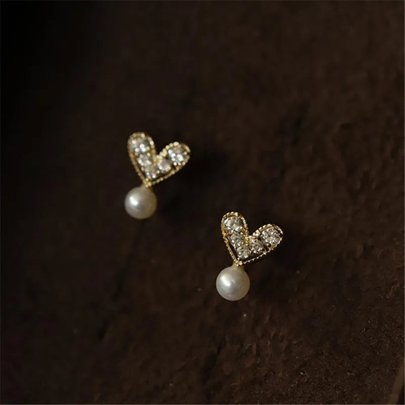 Sterling Silver Heart Pearl Earrings